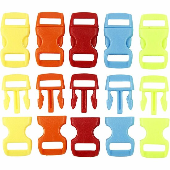 Klik sluiting, diverse kleuren, L: 29 mm, B: 15 mm, gatgrootte 3x11 mm, 100 stuk