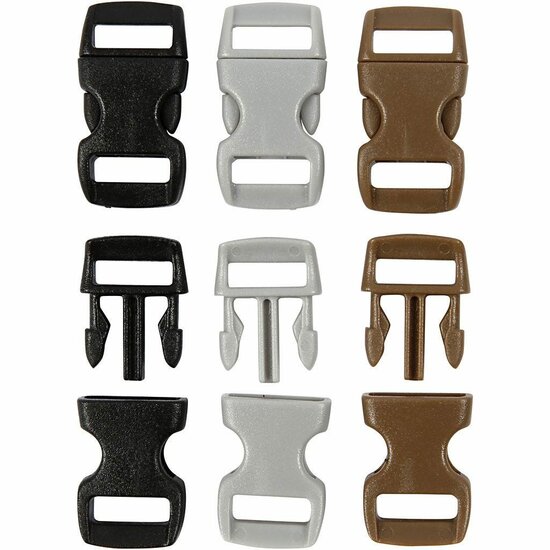 Klik sluiting, zwart, bruin, grijs, L: 29 mm, B: 15 mm, gatgrootte 3x11 mm, 100 stuk