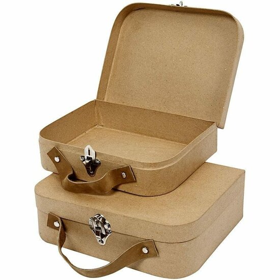 Vintage Papier-maché Koffers - Handgemaakte Retro Koffertjes - Stevig Karton voor DIY Knutselen & Decoratie - Inclusief Metalen Sluiting & Handvat - Set van 2