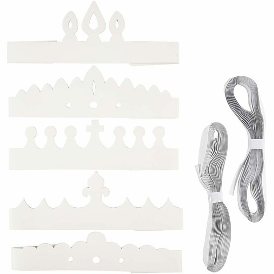 Kronen - Witte Decoratieve Kronen - Kroon Versiering Voor Feestdecoratie - DIY Kronen Voor Knutselen - Hoogte 10-16,5 cm - Lengte 60 cm - Lichtgewicht 230 Gram - Set Van 50 Stuks