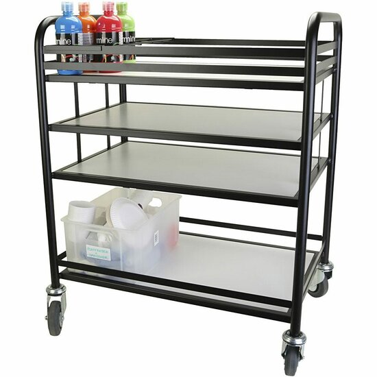 Zwarte Trolley – Trolley 4 Lagen – Opbergkarretje Zwart – Mobiele Trolley – Opbergtrolley – Stevige Trolley – Trolley Met Wielen – Trolley Voor Kunstles – Trolley Voor Projecten – Multidisciplinaire T