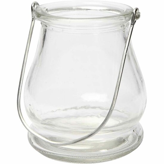 Lantaarn - Bolvormige Glazen Lantaarn - Transparante Lantaarn met Metalen Hanger - Glas Decoratie - Niet Geschikt voor Oven - 9x10 cm - 12 Stuks