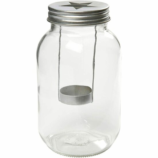 Decoratieve Glazen Lantaarn - Transparante Lantaarn met Stervormig Deksel - DIY Kaarsenhouder voor Waxinelichtjes, Tafeldecoratie & Feestelijke Versiering - 18 cm Hoog