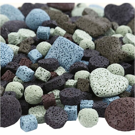 Lava Kralen Mix – Gekleurde Lava Kralen in Diverse Vormen – Afmetingen 6-37 mm – Gatgrootte 1+2 mm – 20 Slagen – Kleuren Assorti voor Creatieve Sieraden en DIY Projecten