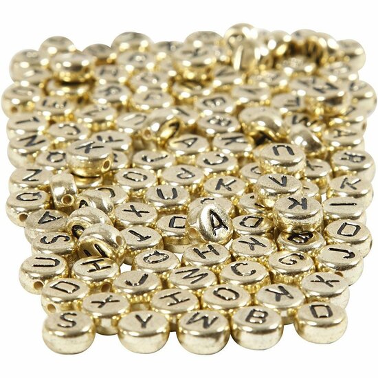 Gouden Letterkralen - Sieraden Maken - Kralen voor Armbanden - Sieraden Accessoires - DIY Creatief - Letterkralen - Zwarte Opdruk - 7 mm - 165 Gr