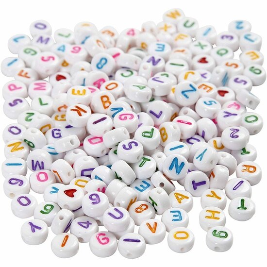 Letterkralen Wit - Alfabet Kralen - Ronde Plastic Kralen - DIY Sieraden - Knutselkralen - Cijferkralen - Kinderen Kralenset - 7 mm - Gat 12 mm - 200 gr