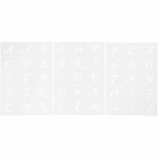 Letters en cijfers sjabloon, H: 20-30 mm, A5, 148x210 mm, 3 vel