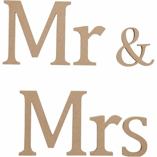 Houten Letters - Mr & Mrs - Bruiloft Decoratie - Houten Decoratie - Creatieve Decoratie - Houten Figuren - MDF Letters - 13 cm - Diepte 1,5 cm - 1 Set