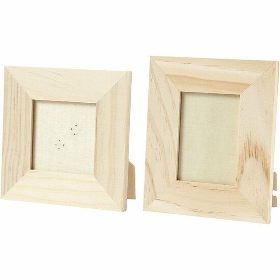 Fotolijst Set - Dubbele Fotolijst - Houten Fotolijstjes - DIY Fotolijst - Fotokader - Zelf Decoreren - Knutsel Fotolijst - 10x10 + 9x11 cm - 2 Stuks
