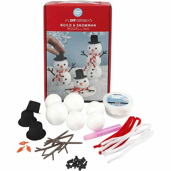 Klei - Winterdecoratie Sneeuwpop Boetseerklei - Kinder Klei - Foam Clay - Lichtgewicht Klei - Air Dry Clay - Klei Met Styropor Balletjes - Zelfhardende Klei - Complete Set