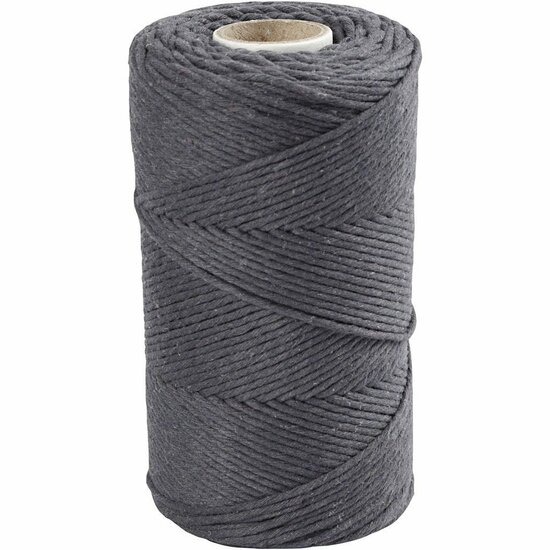 Macramé Koord Grijs - Enkeldraads Katoengaren - Handgemaakt Decoratief Knoopwerk - DIY Creaties, Dromenvangers & Sieraden Maken - 198 m x 2 mm - Hoge Kwaliteit