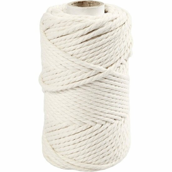 Macramé Koord Off-White - Driedraads Katoenkoord - Macramé Handwerk, DIY Knutselen, Creatieve Wandhangers & Accessoires - 55 m x 4 mm - Hoogwaardige Kwaliteit