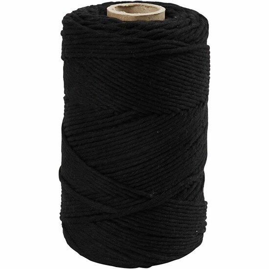 Macramé Koord Zwart - Enkeldraads Katoenkoord - DIY Macramé Sieraden, Home Decor, Boho Stijl Creaties & Dromenvangers - 198 m x 2 mm - Duurzaam Gerecycled Katoen