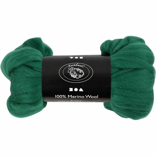 Merino wol - 21 micron - Groen - Vilten - Spinnen - Zachte wol - Australische wol - 100 gr - Zacht - Geschikt voor vilten en spinnen