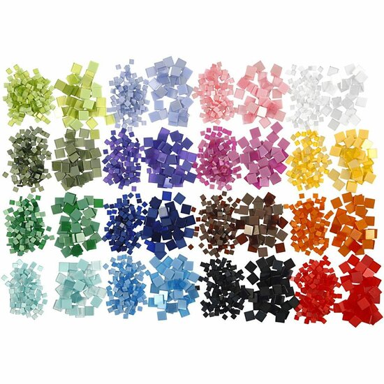 Mini mozaïek - Kunsthars mozaïek - Mat/glanzend mozaïek - DIY mozaïek - Creatief knutselen - Dikte 2 mm - Inclusief assortimentsdoos - 5x5+10x10 mm mozaïek