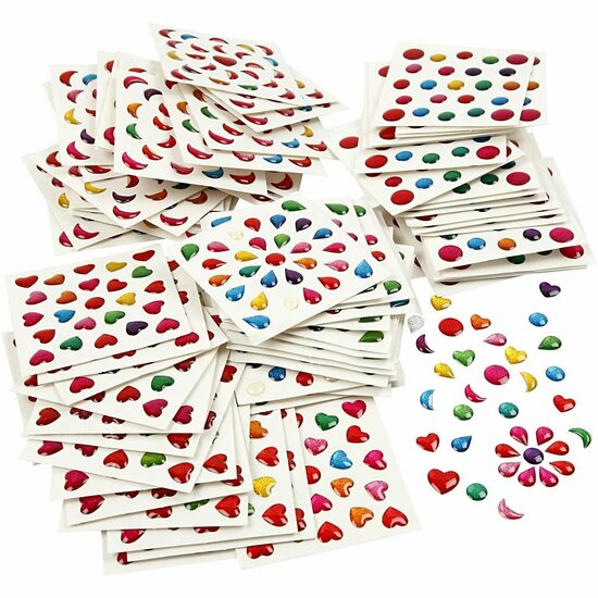Stickers Goud - Mini Stickers - Assorti Gouden Stickervellen - Hartjes, Rondjes, Manen, Druppels - Zelfklevende DIY Decoratie - Kaarten Maken - 7-11mm - 24 Stuks Per Vel - 100 Vellen