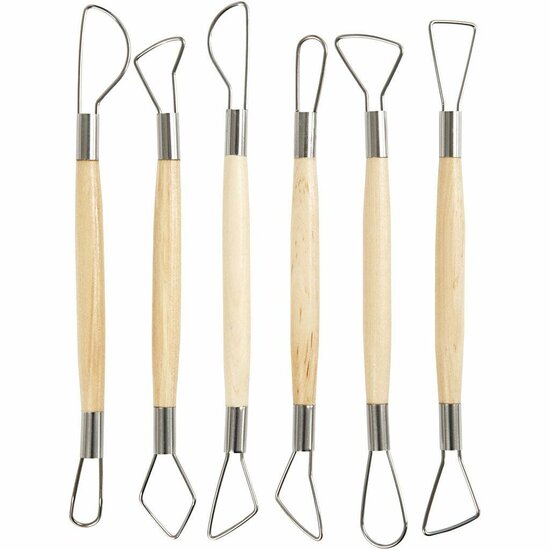 Mirettes Set Ronde Kanten - Boetseergereedschap - Kleigereedschap - Pottenbakkersgereedschap - Modelleer Tools - Kunstgereedschap - Hobby Gereedschap - L 20 cm - 6 Stuks