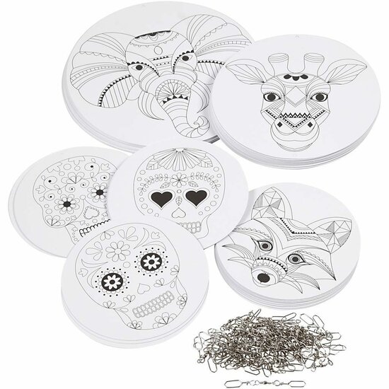 Mobielen met motief - Witte kartonnen cirkels - DIY mobiel - Gedetailleerd motief - Ophangmateriaal - Creatieve mobiel set - Verschillende designs - Kartonnen schijven - 20 sets