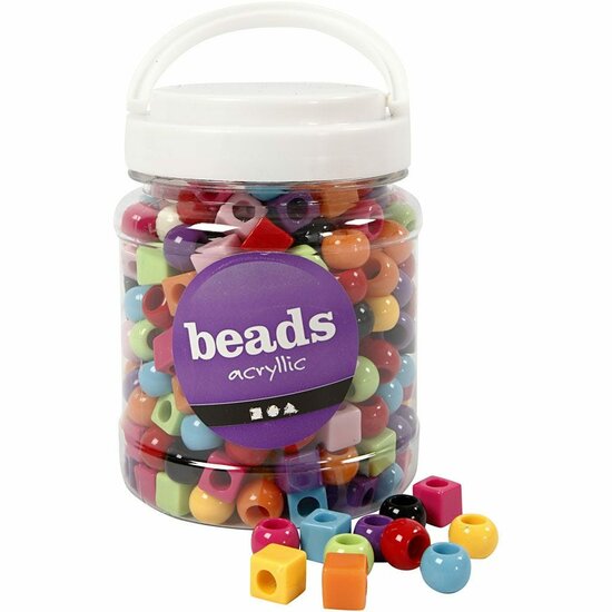 Multi Mix Kralen - Kleurrijke Plastic Kralen Mix - Ideaal voor DIY Sieraden, Knutselprojecten & Hobby Werk - Grote Gaten voor Eenvoudig Rijgen - Diverse Kleuren & Vormen - 420 gr - 700 ml