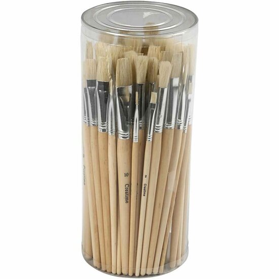 Nature Line Kwasten - Assortiment van Ronde & Platte Varkensharen Kwasten - Perfect voor Kunstschilders & Hobbyisten - Hoge Kwaliteit - Set van 80 Stuks - Diverse Maten