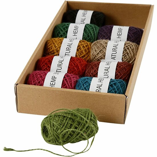 Natuurlijk Hennep Touw - Duurzaam & Sterk - Ideaal voor DIY Decoratie, Macramé, Cadeauverpakking & Handwerk - Diverse Kleuren - 1-2 mm Dikte - 10x30 m