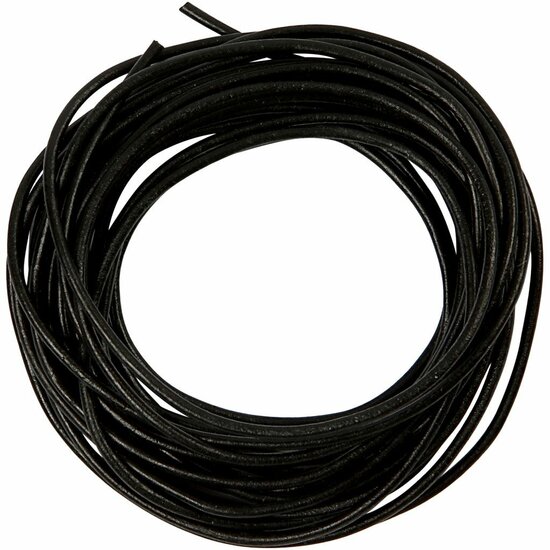 Leerkoord - Zwart Leren Koord - Hobbykoord Van Leer - Leather Cord - Draad Voor Sieraden Maken - Macramé Koord - Zwart - Dikte 2mm - Lengte 4m - 1 Rol