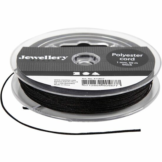 Polyester Koord - Zwart Polyester Draad - Hobby Koord En Draad - Sieraden Maken - DIY Koord - Macramé Koord - Knutsel Koord - Koord Voor Handwerk - Dikte 1mm - 50 Meter