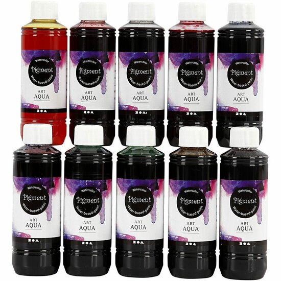 Vloeibare Aquarelverf – Waterverf – Verschillende Kleuren - Art Aqua Pigment - Watercolor Paint – Vloeibare Verf – Transparante - Aquarel Pigment – Pigmentrijke Verf – Kleuren Assortiment - 10x250 ml