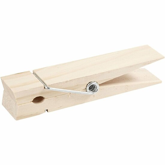 Houten Wasknijpers - Extra Grote Stevige Wasknijpers - Licht Hout met Sterke Metalen Spiraal - Perfect voor Knutselen, Decoratie & DIY - 15x3,5 cm