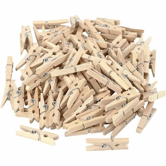 Wasknijpers Hout - Houten Knijpers - Knutsel Wasknijpers - DIY Decoratie - Mini Wasknijpers - Houten Klemmetjes - Klemmen Voor Foto’s - L 30 mm - B 3 mm - 100 Stuks
