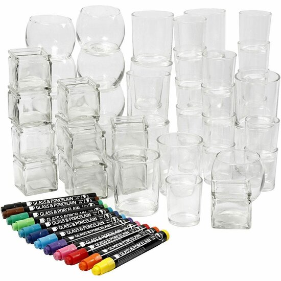 Waxinelichten Set - Diverse Kleuren - 72 Stuks - Extra Kleuren - Kaarsen Decoreren - Glas Porseleinstiften