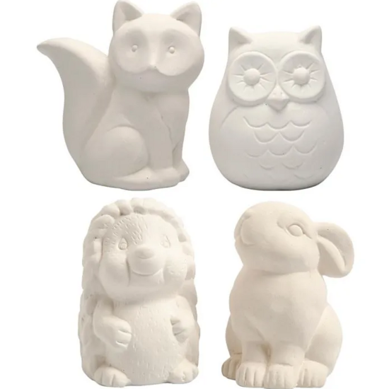 Dierenspaarpot - Keramische Spaarpot - DIY Decoratie Voor Creatieve Knutselprojecten - Handgeschilderde Uil, Vos, Egel & Haas - Ideaal Als Cadeau & Thuisdecoratie - Set Van 4 Stuks
