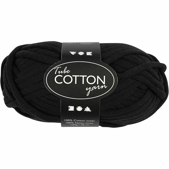 Textielgaren - Katoengaren - DIY Breigaren - Macramé Garen - Handwerkgaren - Creatief Garen Voor Mode & Knutselen - Kleur: Zwart - Extra Stevig - 45m - 100gr - 1 Bol