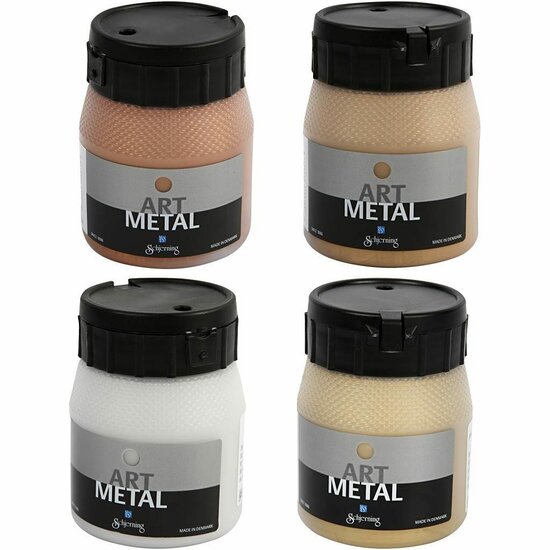 Metallic Verf - Acrylverf Metallic Mix - Metaalverf - Koperen, Goudkleurige, Zilverkleurige Metallic Hobbyverf - Glansverf - Shimmerverf - Metallic Hobbyverf Set - 4x250ml
