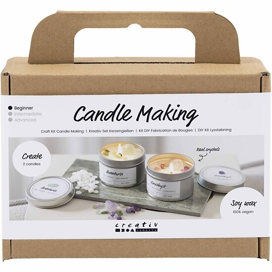 Mini Hobbyset Kaarsen Maken, Sojakaars met aventurien en amethist, crème, off white, 1 doos