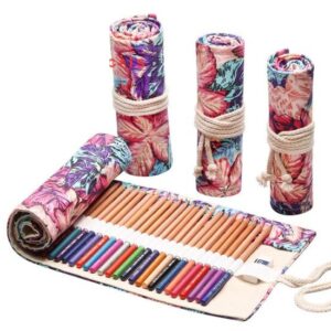 Roletui - Oprolbare Etui - Schooletui - Etui voor potloden, pennen, stiften, kwasten, make up - Canvas - Bloemenprint - 23x12cm - 12 gaten