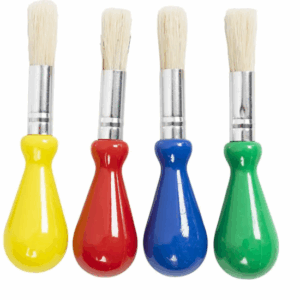 Kinderkwasten - Kwasten Voor Kinderen - Schilderkwasten Kids - Varkenshaar Borstels - Kort - Ballonvormige Steel - L: 11,5 cm - D: 13 mm - 4 Stuks