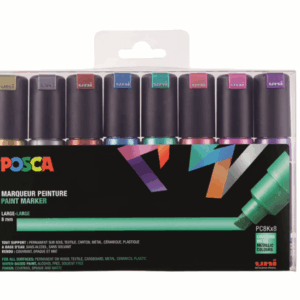 Krijtstift - Chalkmarker - Universele Marker - Uni Posca Marker - Metallic Kleuren - PC-8K - 8mm - Beitelpunt - Large - 8 stuks