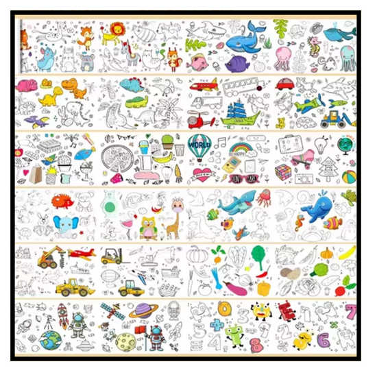 Tekenrol Voor Kinderen - Rol Papier Met Kleurplaten - Kleurplaten Rol - Lange Kleurplaat - Tekenpapier 12 Meter - Papierrol Tekeningen - Breedte: 30cm - Lengte: