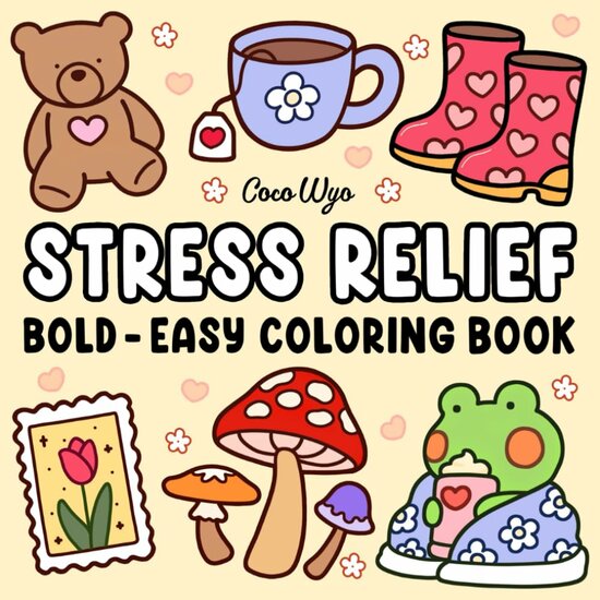 Stress Relief Kleurboek - Coco Wyo Kleurboek - Bold & Easy - Kleurboek Volwassenen en Tieners - Simpele Eenvoudige Kleurplaten - Dieren, Landschap, Patronen Bloemen En Lieve Dingen - 52 Kleurplaten - 22x22cm - Incl. 1 alcoholmarker