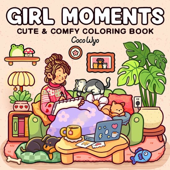 Girl Moments Kleurboek - Coco Wyo Kleurboek - Kleurboek Volwassenen en Tieners - Dagelijkse Activiteiten Voor Meiden & Vrouwen - Cute & Cozy Eenvoudige Ontwerpen - 40 Bold & Easy Kleurplaten - 22x22cm - Incl. 1 alcoholmarker
