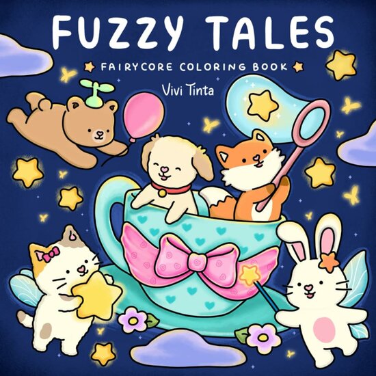 Fuzzy Tales Kleurboek - Fairycore - Vivi Tinta Kleurboek - Gezellige Kleurplaten Sprookjes - Kleurboek Volwassenen en Tieners - Ontspanning Kleurboek - 40 Super Schattige Kleurplaten - 22x22cm - Incl.
