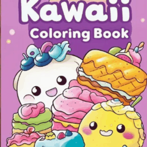 Kawaii Kleurboek - Schattige Tekeningen Kleurboek - Bold & Easy - Kleurboek Volwassenen Kinderen Tieners - Vrolijke Dieren Zoete Cupcakes Kawaii Stijl - 21,6x21,6cm - Incl. 1 Waskrijtje