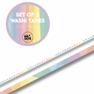 Studio Ins & Outs - Set Van 2 Washi Tape - Pastel 2.0 - Masking Tape - Decoratieve Plakband Print - Tape Hartjes Print (0,5cm) - Tape Vlakken Print (1cm) - Pastel Tinten