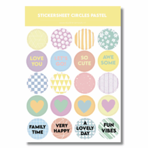 Studio Ins & Outs - Stickervel Cirkels Pastel 2.0 - Pastel Stickers - Tekst & Hartjes & Patronen - Pastelkleuren - 20 Stickers