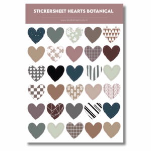 Studio Ins & Outs - Stickervel Hartjes Botanical 2.0 - Hartjes Stickers - Aardetinten & Patronen - 30 Stickers In Hartjes Vorm