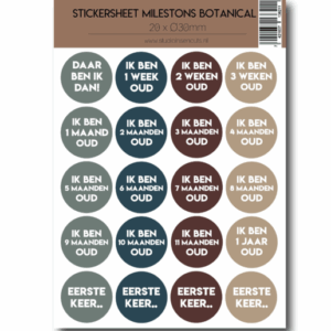 Studio Ins & Outs - Stickervel Milestones Botanical - Baby Mijlpaalstickers Leeftijden - Aardetinten - 20 Stickers