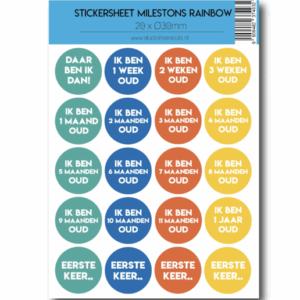 Studio Ins & Outs - Stickervel Milestones Rainbow - Baby Mijlpaalstickers Leeftijden - Regenboogkleuren - 20 Stickers