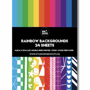 Studio Ins & Outs Paperpad Rainbow 2.0 - Paper Pack - Scrapbook Papier - Papierblok - Designpapier - Patroonpapier - Rood Oranje Geel Groen Blauw Paars - 24 vellen