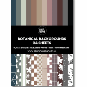 Studio Ins & Outs Paperpad Botanical 2.0 - Paper Pack - Scrapbook Papier - Papierblok - Designpapier - Patroonpapier - Aardetinten Mosgroen Taupe Bruin Roest Lila Zwart - 24 vellen